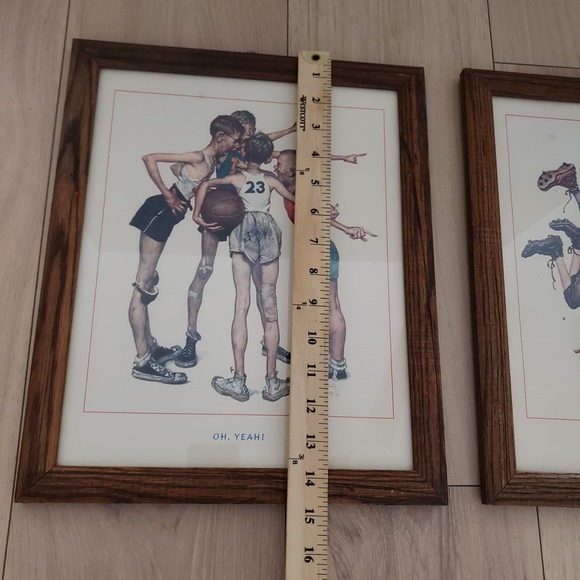Norman Rockwell Framed Sports Art Prints Lot Oh Yeah & First Down 15x12 Vintage - Picture 6 of 7